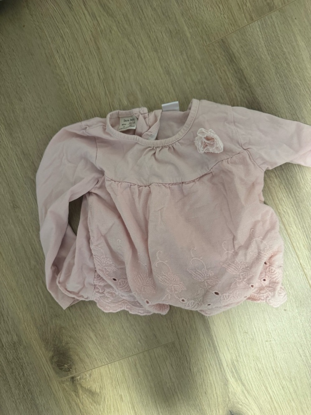 Baby Pink Long-Sleeve Lace Hem Top - Unbranded